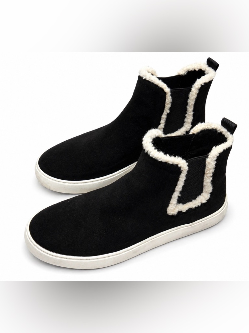 Lucky Brand Black Faux Suede Sherpa Lined Slip-On Ankle Boots  10M